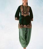 Green pure velvet with embroiderey 3mm sequence & thread work unstitched suit
