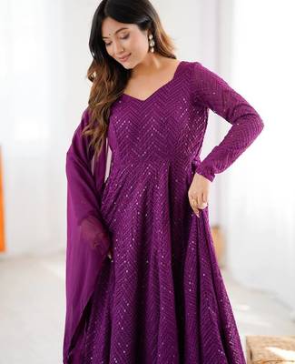 Wine jari work pure soft organja silk full stich anarkali gown with bottom and dupatta 6