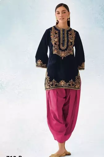 Navyblue pure velvet with embroiderey 3mm sequence & thread work unstitched suit
