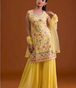 Faux georgette with embroidered multi thread work unstitched plazzo suit