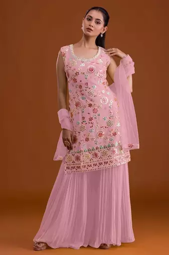Faux georgette with embroidered multi thread work unstitched plazzo suit