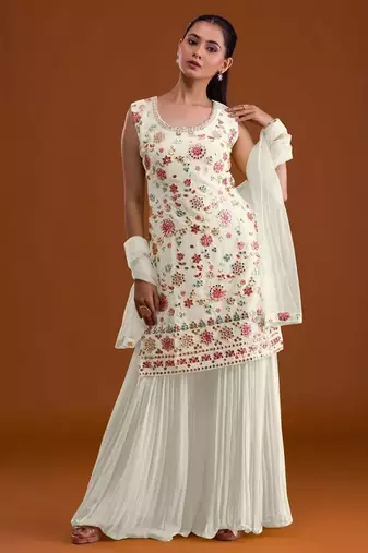 Faux georgette with embroidered multi thread work unstitched plazzo suit