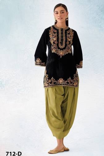 Black pure velvet with embroiderey 3mm sequence & thread work unstitched suit