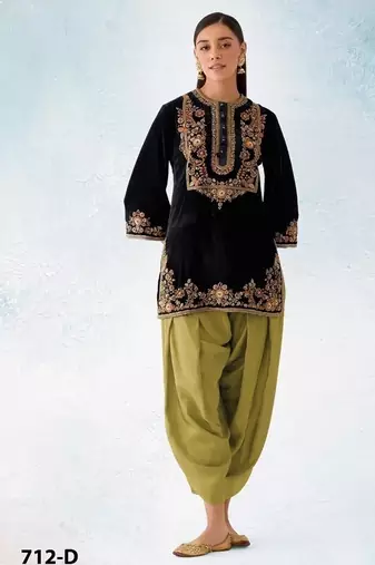 Black pure velvet with embroiderey 3mm sequence & thread work unstitched suit