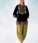 Black pure velvet with embroiderey 3mm sequence & thread work unstitched suit