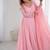 Peach fox georgette gown with handwork on neck & sleeves, full stitch anarkali style with matching dupatta