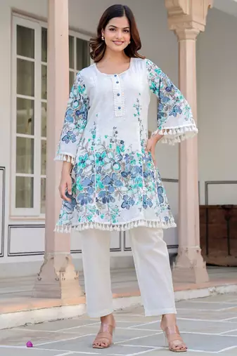 Tiara vivid white cotton printed co ord sets