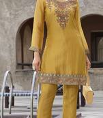 Rajshree amber yellow silk blend embroidered co ord sets