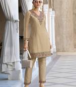 Rajshree tan brown silk blend embroidered co ord sets