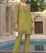 Rajshree fern green silk blend embroidered co ord sets