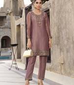 Rajshree caramel purple silk blend embroidered co ord sets