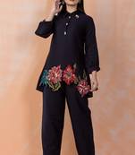 Sabhya raven black viscose rayon embroidered co ord sets