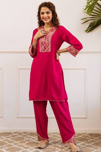 Kabool cameo pink cotton embroidered co ord sets
