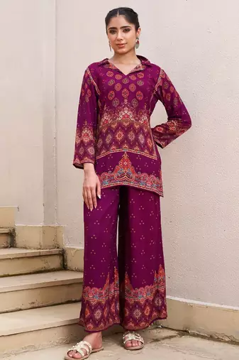 Kabool jam purple cotton printed co ord sets