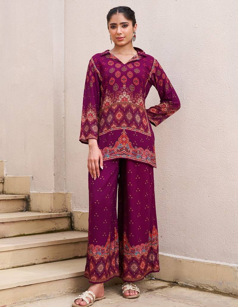 Kabool jam purple cotton printed co ord sets