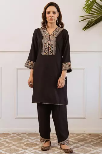 Kabool ebony black cotton embroidered co ord sets