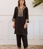 Kabool ebony black cotton embroidered co ord sets