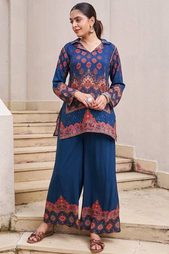 Kabool nileblue teal cotton printed co ord sets