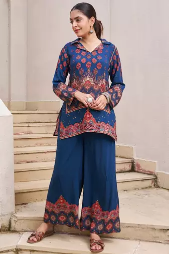 Kabool nileblue teal cotton printed co ord sets