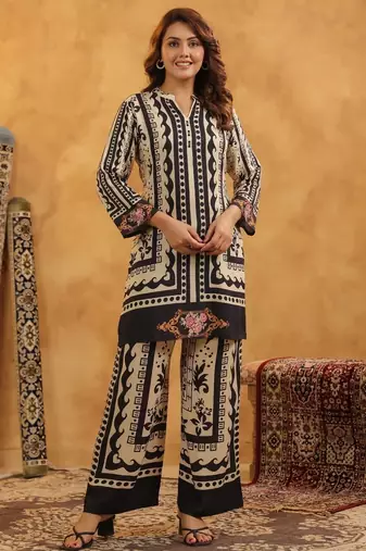 Mahua mono off white cotton printed co ord sets