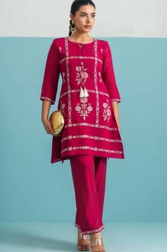 Parikrama flamingo red cotton embroidered co ord sets