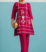 Parikrama flamingo red cotton embroidered co ord sets