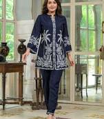 Sanmati azure blue cotton embroidered co ord sets