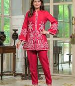 Sanmati scarlet red cotton embroidered co ord sets