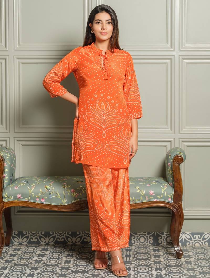 Palash tango orange crepe printed co ord sets