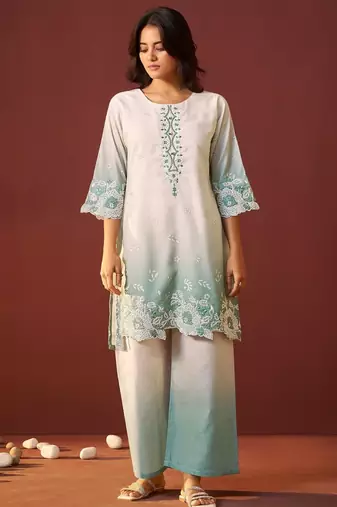 Ira spruce white cotton embroidered co ord sets