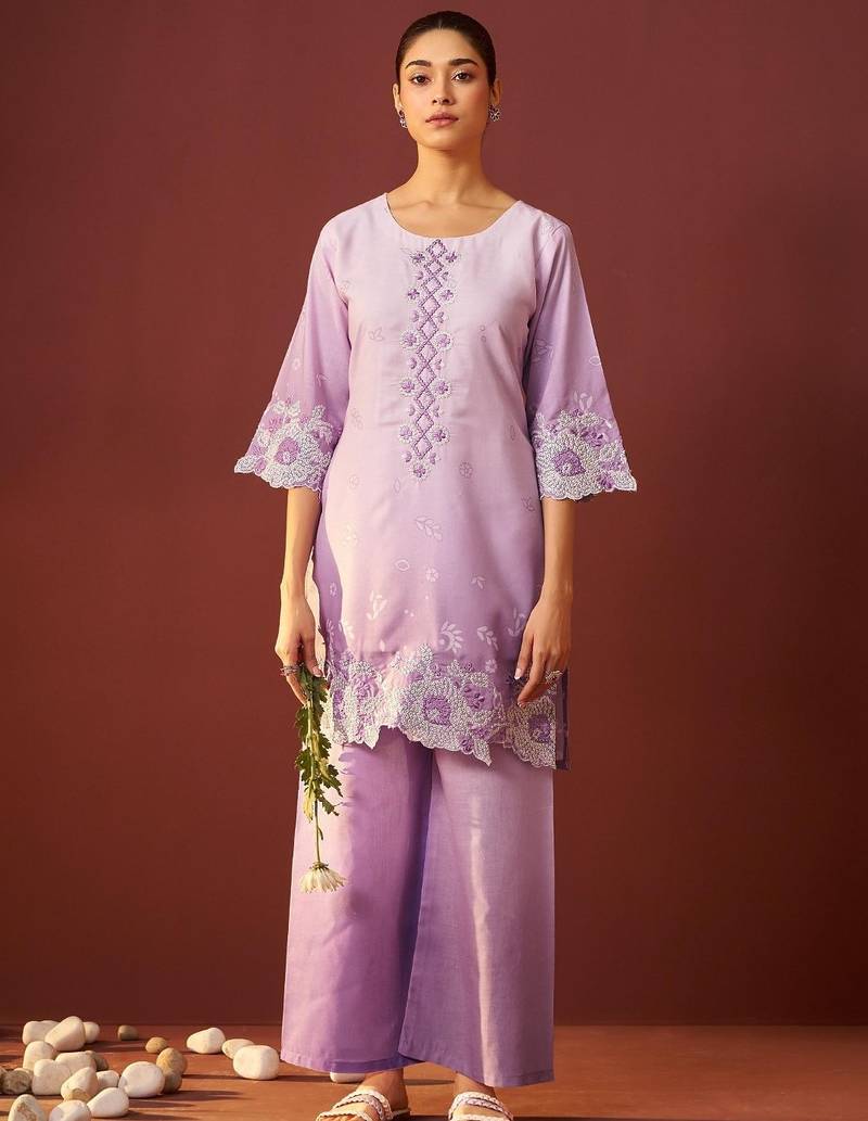 Ira lavender lavender cotton embroidered co ord sets