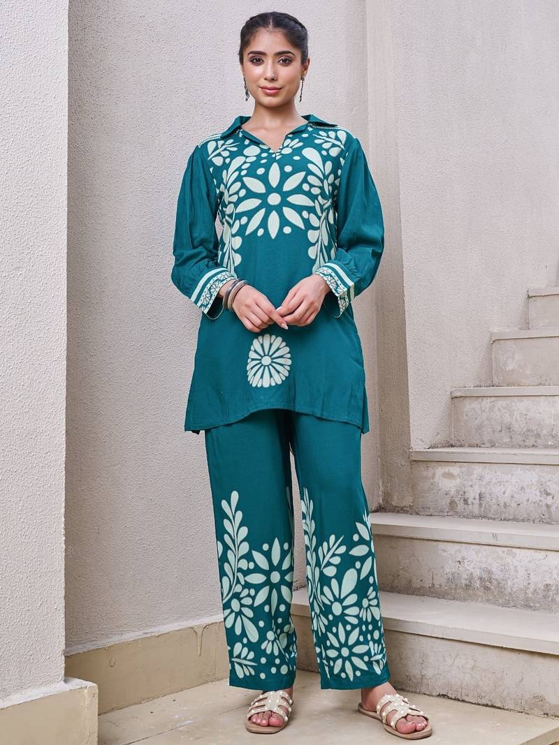 Kabool teal teal cotton printed co ord sets