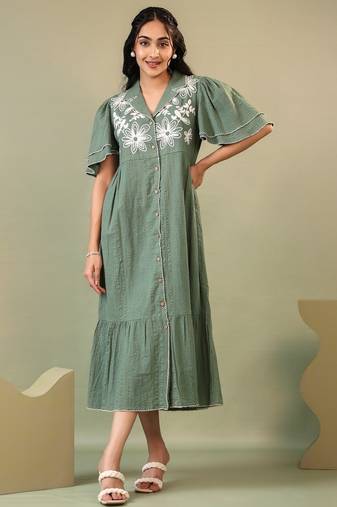 Purna sage green cotton embroidered co ord sets