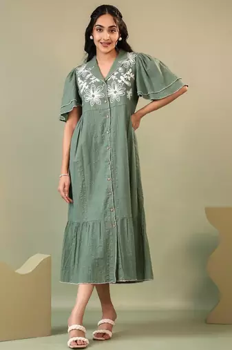 Purna sage green cotton embroidered co ord sets
