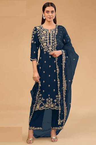 Teal silk semi stitched wedding suits
