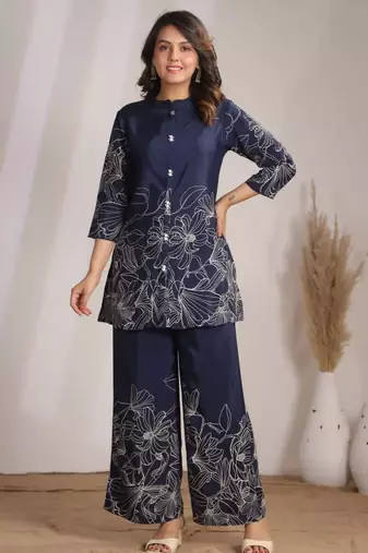 Sylvie azure blue cotton printed co ord sets