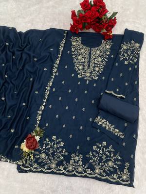 Teal silk semi stitched wedding suits 2