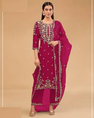 Rani pink silk semi stitched wedding suits 1
