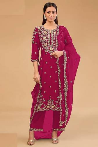 Rani pink silk semi stitched wedding suits