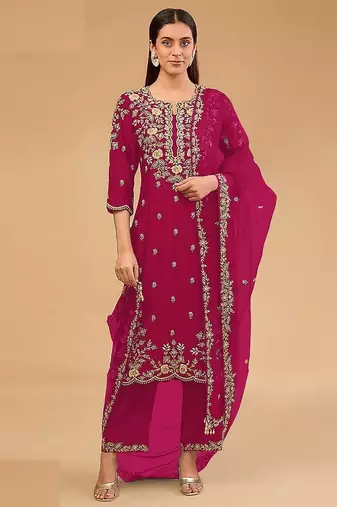 Rani pink silk semi stitched wedding suits
