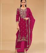 Rani pink silk semi stitched wedding suits