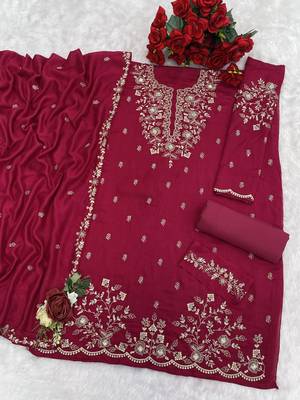 Rani pink silk semi stitched wedding suits 2