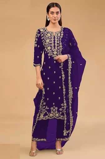 Dark purple silk semi stitched wedding suits