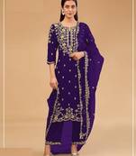 Dark purple silk semi stitched wedding suits