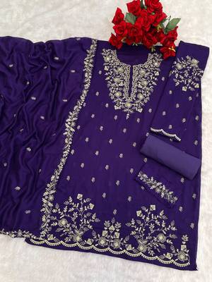 Dark purple silk semi stitched wedding suits 2