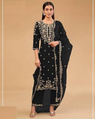 Black silk semi stitched wedding suits 1
