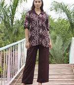 Sharad jam brown cotton embroidered co ord sets