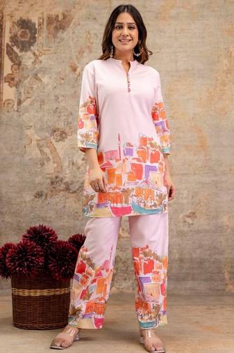 Hardik oyster off white cotton printed co ord sets