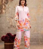 Hardik oyster off white cotton printed co ord sets