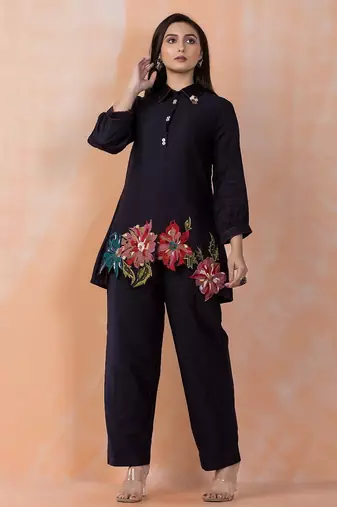 Sabhya midnight black cotton embroidered co ord sets